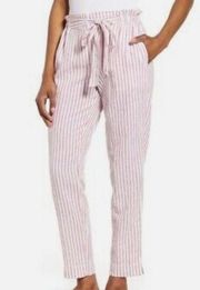 BeachLunchLounge Giavanna Beach Linen Pants White & Pink Stripes Lychee Large