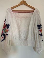 Anthropologie White Embroidered Top