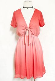 Low Cut Front Knot Tie Ombre Boho Dress