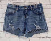 🇺🇸 Elite Jeans Distressed Denim Jean Shorts with Lace