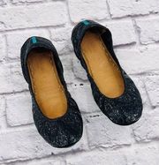 Tieks Black Patent Leather Ballet Flats Shoes Size 8 Slip On Teal Soles