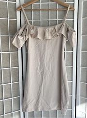 Ruffle off the shoulder mini dress medium tan neutral