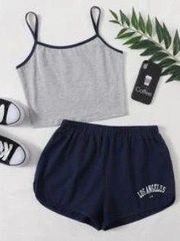 Contrast Binding Crop Cami Top & Letter Graphic Shorts Set