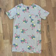 Design Lab Lord & Taylor Gray Floral Tshirt Dress Size Small