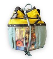 Sherpani Sonoma Cinch Backpack Bag Canvas Teal Yellow Brown Cathy Nichols Art