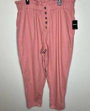 NWT Forever 21 Pants 2X Salmon Pink Paperbag Waist Button Fly Ankle Woven Cotton