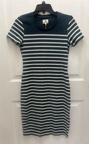 NWT  Anthropology Navy Blue and White Strip Midi Dress