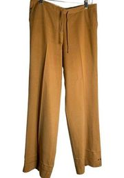 Tommy Bahama Straight Leg Silk Pants 6 Tan Drawstring Waist Pockets Zipper