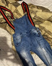Denim Jeans Overalls High Waisted Skinny Leg Distressed