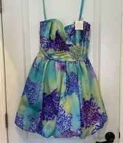 Mori Lee NWT  Sticks & Stones Teal/Purple Leopard Homecoming Prom Mini Dress 9/10