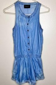 Romeo + Juliet Romper SMALL Chambray Lyocell Sleeveless Blue Elastic Waist Women