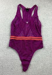 Victoria Secret Bodysuit Womens Size M Thong Scoop Neck Mesh Stretch Purple Y2K