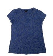 Vera Wang | Blue Jacquard Short Sleeve Top | Small