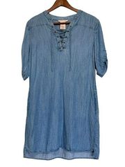 philosophy Chambray Dress Sz M Lace Up Western Southwestern Bohemian Minimalist