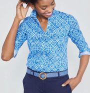 J.McLaughlin Britt Linen Shirt in Diamont Tile Navy/Blue