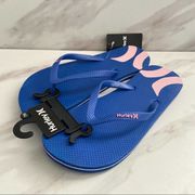 HURLEY “JOLI” Blue and Pink Logo Graphic Flip Flops Size 7