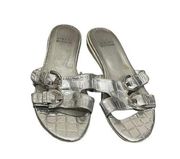 Stuart Weitzman Silver Metalic Double Buckle Strap Slide Sandals 5.5