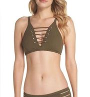 NWT Seafolly Inka Rib Lace Up Bikini Top in Dark Olive Size 12 Revolve