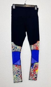 Women’s Multicolored Floral Abstract Print Black Leggings Small - NEW