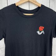 Modern Lux MEDIUM Black Burnout Amour Rose Fitted Short Sleeve Tee Shirt T-Shirt