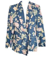 Vintage 90s Leslie fay blue Floral Print Blazer 

size 8 Medium