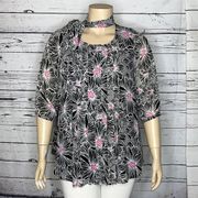 Jessica London NWT Size 16W Floral Print Pleat Button Up Blouse w/ Tie at Neck