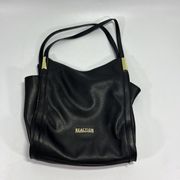 Reaction Women Black Pebbled Leather Gold Hardware Bag Purse