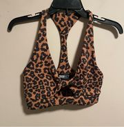 Beach Riot Twist Front Cut Out Top Sports Bra in Leopard Size Small