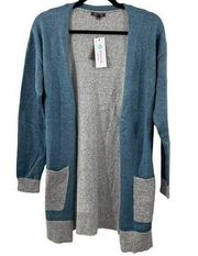 NWT Lety & Me Stitch Fix Blue Gray Colorblock Open Front Cardigan Sweater Size S