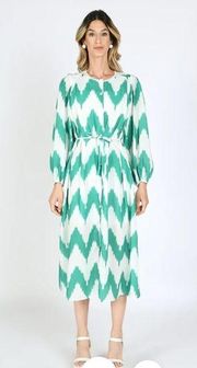 Beulah Style Charlotte Chevron Printed Midi Dress Green size L