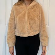 LA Hearts Pacsun cream faux fur cropped jacket with hood