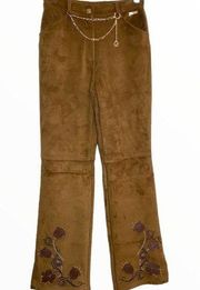 St. John Sport Suede Pants Leather Floral Design Embroidered Vintage y2k 2