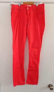 Neon Orange Cotton Straight Leg Jeans Size 27