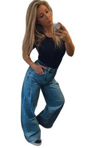 By Together wide leg raw hem high rise jeans