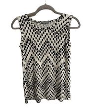 Loveappella Black and Cream Geometric Sleeveless Open Back Blouse - XS