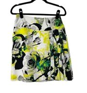 Worthington Black White Neon Yellow Pop Art Rose Skirt