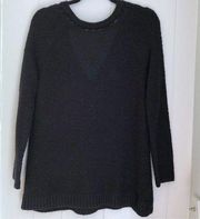 Soft Wool Mohair Blend V-neck Back Sweater Waffle Knit Top Long Sleeves Casual