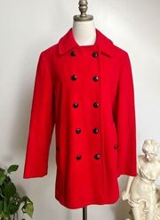 Lord & Taylor Vintage Red Wool Double Breasted Peacoat Union Made in USA