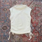 cream ruched side tie high neck tank