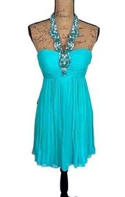 Sz 2 Guess by Marciano Sea Shore 100% Silk Beaded Halter Dress