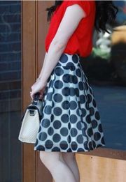 The Limited Pleated Ivory Black Polka Dot A-Line Skirt Size Medium