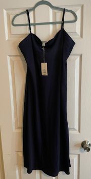 NWT  Navy Satin Midi Dress