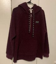 Pink Victoria’s Secret Half Zip Sherpa With Hoodie Eggplant Burgundy Large