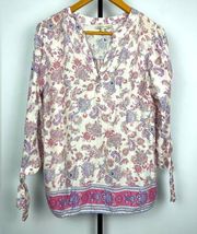 Adrienne Vittadini Multicolor Paisley Floral 3/4 Sleeve Boho Blouse