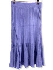 525 America Blue Ribbed Flared Midi Skirt S New