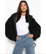 Crop Teddy Faux Fur Bomber Jacket