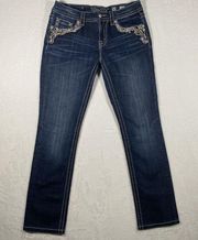 Miss Me Jeans Womens Size 30 mid rise straight blue Denim Embellished Pockets