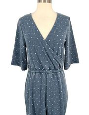 Alternative Polka Dot Cropped French Terry Jumpsuit Blue White Size Small NWT