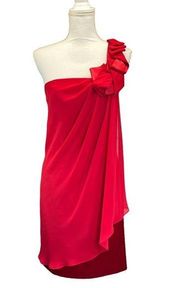 Max and Cleo Crimson Red One Shoulder Ruffled Mini Dress Cocktail Party, Size 6