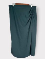 Mango MNG Dark Green Ruched Side Midi Straight Skirt Women's Plus Size XXL NWOT